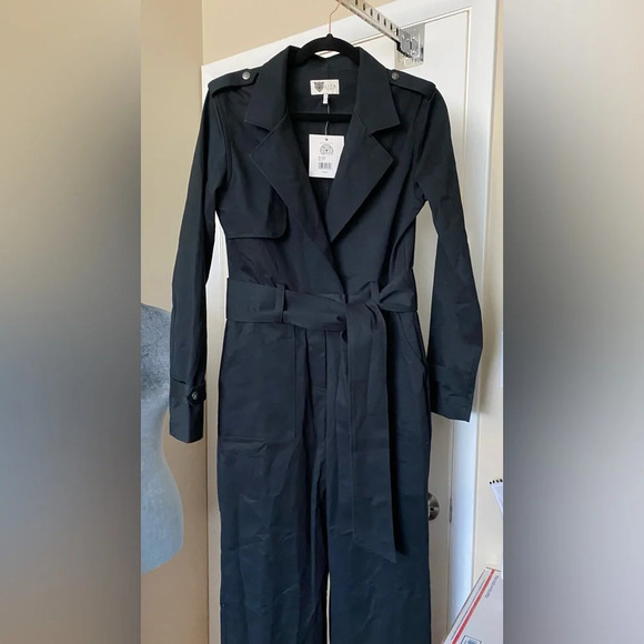 NWT LITA by Ciara Long Sleeve Wide Leg Stretch Cotton Trench Jumpsuit Size Small - Picture 6 of 13